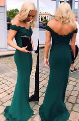 A Line Off Shoulder Emerald Green Lace Mermaid Prom Dress, Green Lace Bridesmaid Dress, Graduation Dresses, Formal Dresses