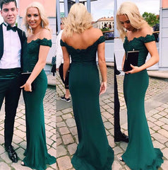 A Line Off Shoulder Emerald Green Lace Mermaid Prom Dress, Green Lace Bridesmaid Dress, Graduation Dresses, Formal Dresses