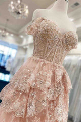 Light Blue Corset Lace Tiered Tulle Long Formal Dress