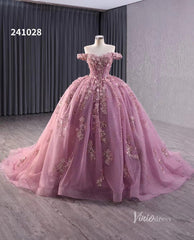Pink Beaded Floral Wedding Dresses Sparkly Off the Shoulder Quinceanera Dress 241028