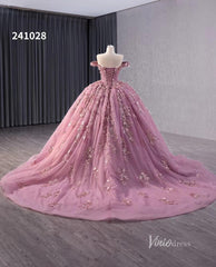Pink Beaded Floral Wedding Dresses Sparkly Off the Shoulder Quinceanera Dress 241028
