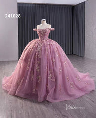 Pink Beaded Floral Wedding Dresses Sparkly Off the Shoulder Quinceanera Dress 241028
