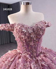 Pink Beaded Floral Wedding Dresses Sparkly Off the Shoulder Quinceanera Dress 241028