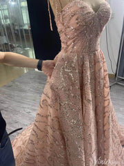Pink Beaded Lace Wedding Gown Spaghetti Strap Quinceanera Dress 241064