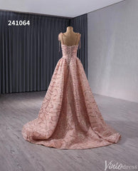 Pink Beaded Lace Wedding Gown Spaghetti Strap Quinceanera Dress 241064
