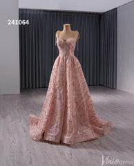 Pink Beaded Lace Wedding Gown Spaghetti Strap Quinceanera Dress 241064