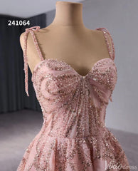 Pink Beaded Lace Wedding Gown Spaghetti Strap Quinceanera Dress 241064
