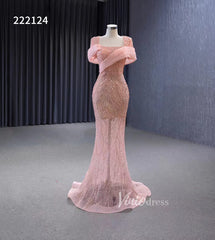 Pink Beaded Mermaid Prom Dress Removable Overskirt Wedding Dresses 222124