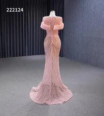 Pink Beaded Mermaid Prom Dress Removable Overskirt Wedding Dresses 222124