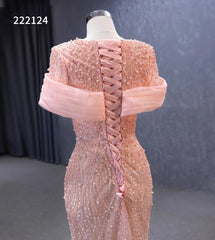 Pink Beaded Mermaid Prom Dress Removable Overskirt Wedding Dresses 222124