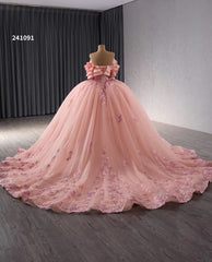 Pink Lace Applique Layered Wedding Gowns Convertible Quince Dress 241091