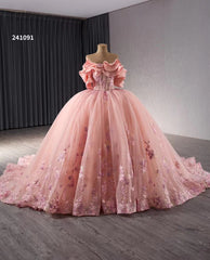 Pink Lace Applique Layered Wedding Gowns Convertible Quince Dress 241091