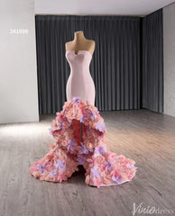 Pink Lilac Flower Mermaid Prom Dresses High Low,Removable Long Sleeves 241099