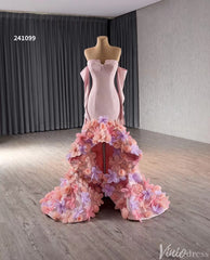 Pink Lilac Flower Mermaid Prom Dresses High Low,Removable Long Sleeves 241099