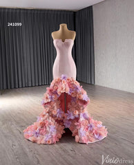 Pink Lilac Flower Mermaid Prom Dresses High Low,Removable Long Sleeves 241099