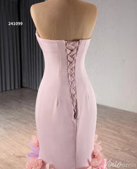 Pink Lilac Flower Mermaid Prom Dresses High Low,Removable Long Sleeves 241099