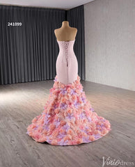 Pink Lilac Flower Mermaid Prom Dresses High Low,Removable Long Sleeves 241099