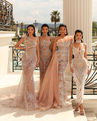 Pink V-Neck Prom Dress with Front Slit Textured Formal Evening Dress with Beadings