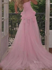 Pink Rose Prom Dresses Flower Blossom Sheath Wedding Dress Strapless BD037B
