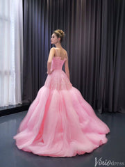 Pink Ruffle Wedding Dress Beaded Spagehtti Strap Prom Dresses Corset Back 241102