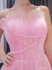 Pink Ruffle Wedding Dress Beaded Spagehtti Strap Prom Dresses Corset Back 241102