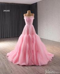 Pink Ruffle Wedding Dress Beaded Spagehtti Strap Prom Dresses Corset Back 241102
