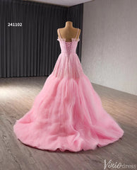 Pink Ruffle Wedding Dress Beaded Spagehtti Strap Prom Dresses Corset Back 241102