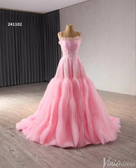 Pink Ruffle Wedding Dress Beaded Spagehtti Strap Prom Dresses Corset Back 241102