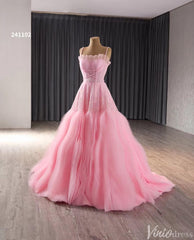 Pink Ruffle Wedding Dress Beaded Spagehtti Strap Prom Dresses Corset Back 241102