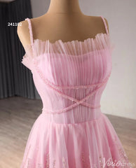 Pink Ruffle Wedding Dress Beaded Spagehtti Strap Prom Dresses Corset Back 241102
