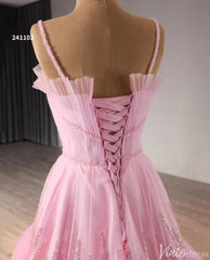 Pink Ruffle Wedding Dress Beaded Spagehtti Strap Prom Dresses Corset Back 241102