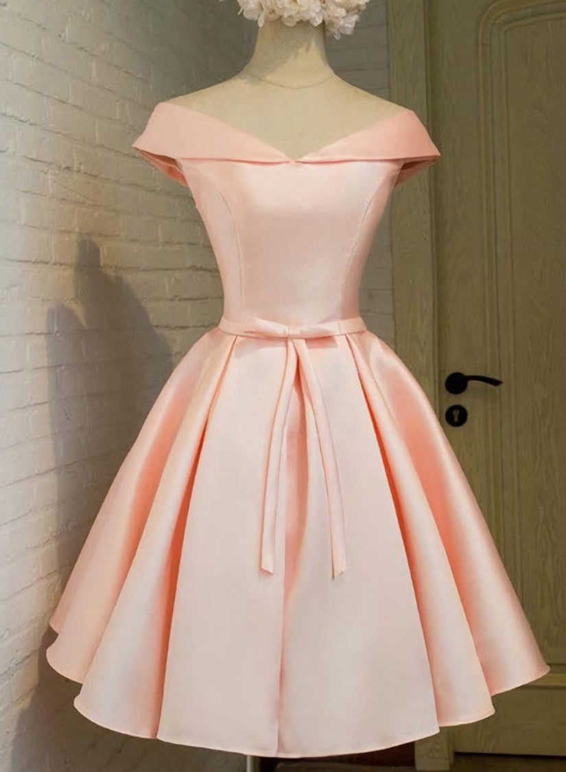 Robe de fête de la longueur du genou en satin rose, robe de retour à la maison
