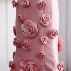 Pink Satin Mermaid Prom Dresses, Rose Flower, Ethereal Formal Dresses BD006