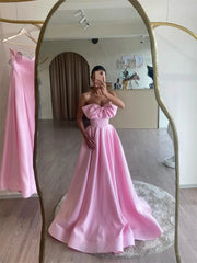 Pink Satin Prom Dresses 2025 Bow Strapless Formal Gown FD5244