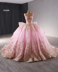 Pink Sparkly Lace Applique Beaded Wedding Gowns Tiered Layered Quince Dress 241090