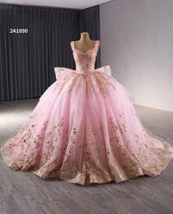Pink Sparkly Lace Applique Beaded Wedding Gowns Tiered Layered Quince Dress 241090
