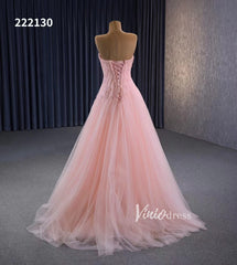 Pink Strapless Prom Dresses Beaded Tulle Formal Dress 222130