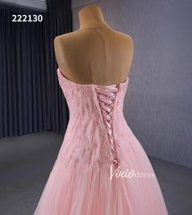 Pink Strapless Prom Dresses Beaded Tulle Formal Dress 222130