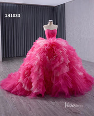 Pink Strapless Ruffled Wedding Dresses Removable Overskirt Quinceanera Dress 241033