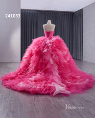 Pink Strapless Ruffled Wedding Dresses Removable Overskirt Quinceanera Dress 241033