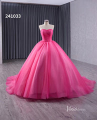 Pink Strapless Ruffled Wedding Dresses Removable Overskirt Quinceanera Dress 241033