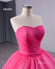 Pink Strapless Ruffled Wedding Dresses Removable Overskirt Quinceanera Dress 241033