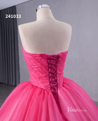Pink Strapless Ruffled Wedding Dresses Removable Overskirt Quinceanera Dress 241033