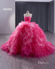 Pink Strapless Ruffled Wedding Dresses Removable Overskirt Quinceanera Dress 241033