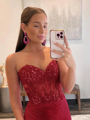 Barbie Pink Lace Strapless Sheath Dress with Slit