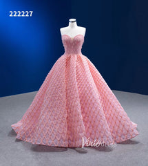 Pink Sweet 16 Dresses Braided Tulle Ball Gown Quince Dress 222227