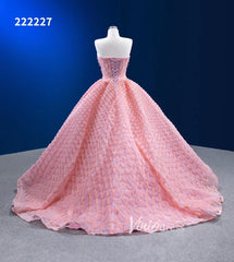Pink Sweet 16 Dresses Braided Tulle Ball Gown Quince Dress 222227