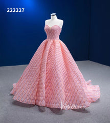 Pink Sweet 16 Dresses Braided Tulle Ball Gown Quince Dress 222227