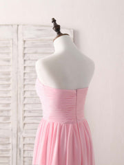 Pink Sweetheart Neck Chiffon High Low Prom Dress, Bridesmaid Dress