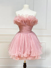Robe de bal courte en tulle rose, robe de retour rose